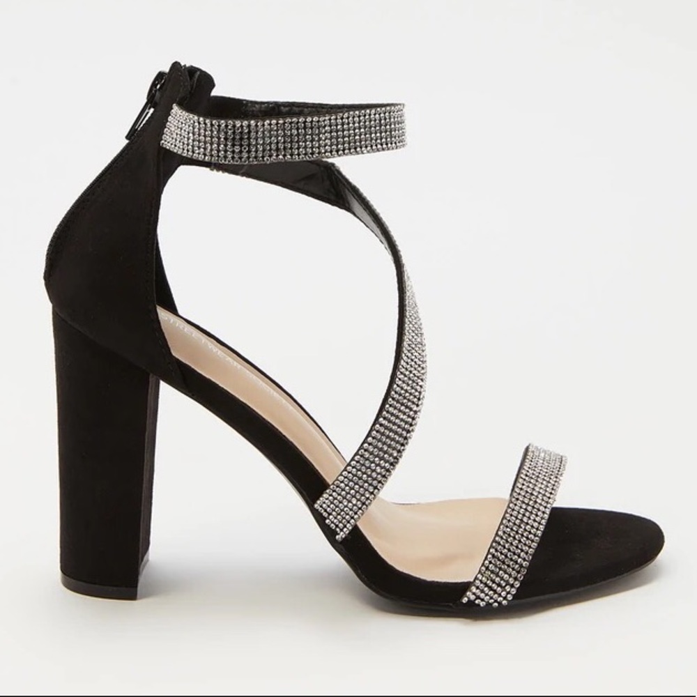 Black Rhinestone Strappy Heels - Picture 2 of 8